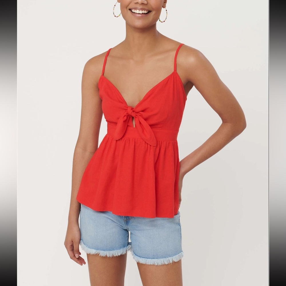 EUC LOFT Linen-Blend Tie-Front Babydoll Cami
